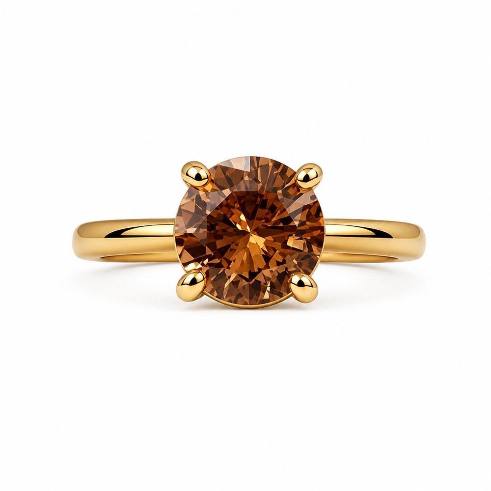 The "Smoky Quartz" Round Champagne Solitaire - Sz 6.5